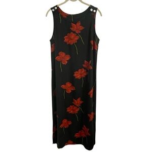 Vintage Dressing Clio Petites Black Maxi Dress with Red Floral Design